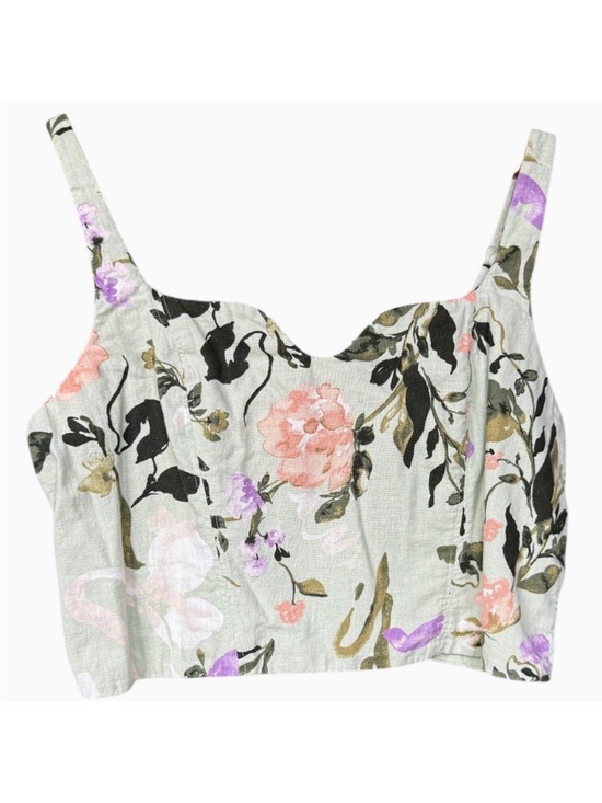 Abercrombie & Fitch Tops - Abercrombie & Fitch Green Floral Linen Crop‎ Top Sz XL